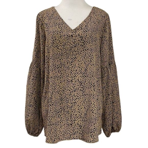 Shein Leopard Bishop Sleeve V-neck Blouse - Picture 1 of 14